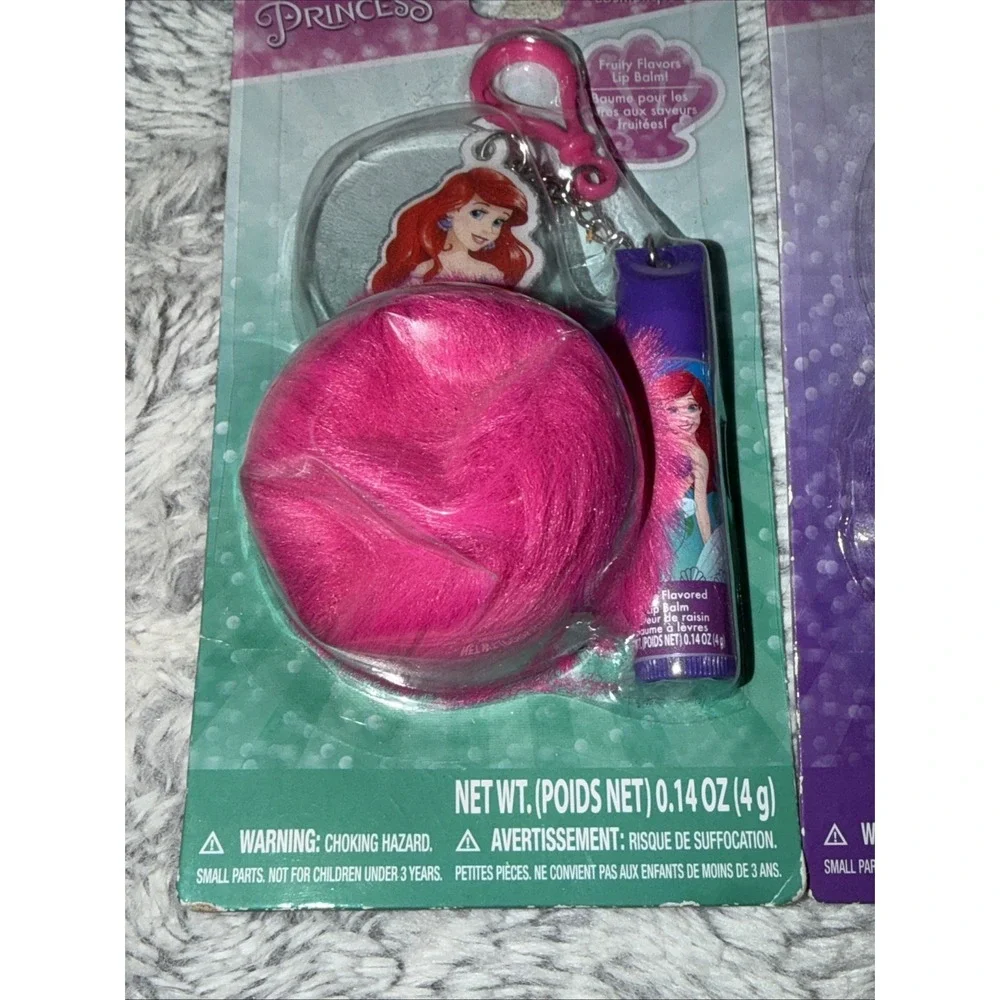 Disney Princess Ariel Rapunzel Lip Balm Keychain Cosmetic Set Lot of 2 New